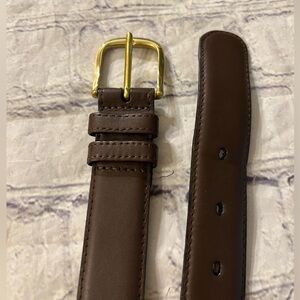 VINTAGE GLOVE LEATHER CHOCOLATE BROWN GOLD TONE BUCKLE MENS BELT VTG SIZE 46